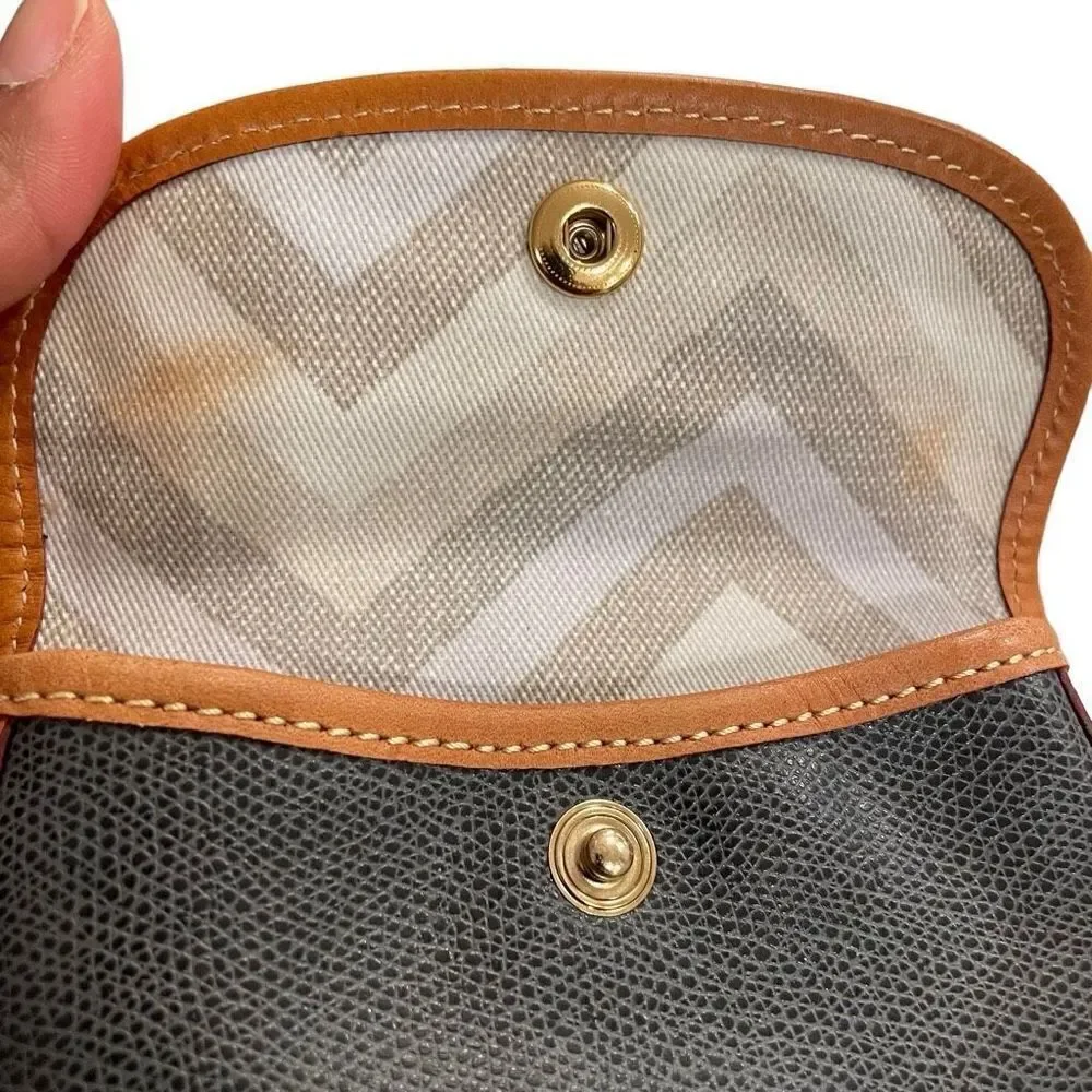 Dooney & Bourke Coin Purse Leather Pebbled Wristlet Navy Brown Trim